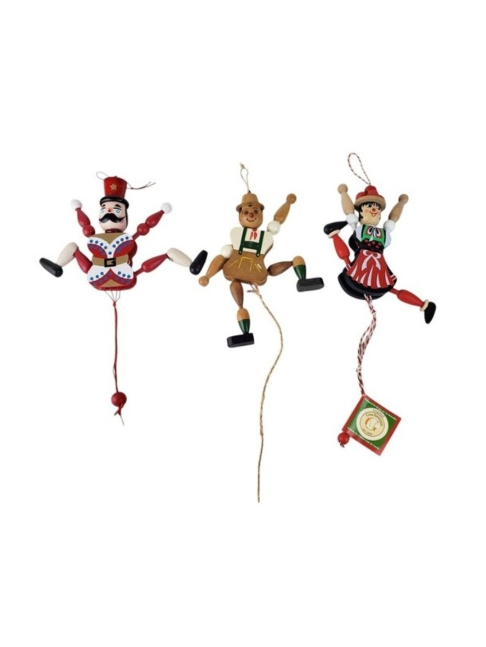 3 Wooden Pull String Jumping Toys Gschnitzer Soldier Dirndl Girl Lederhosen Boy